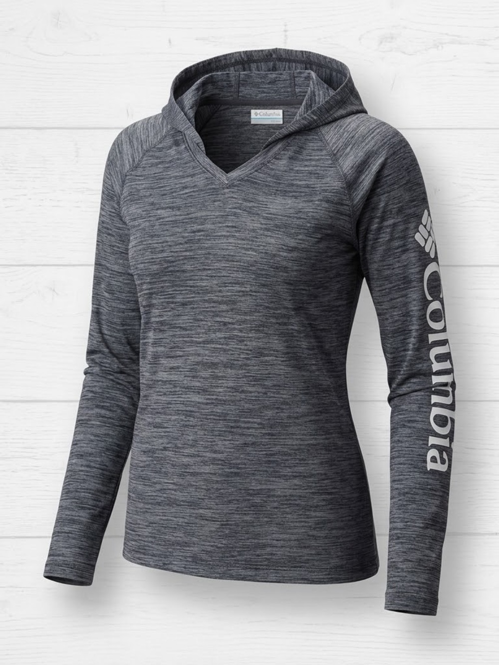Columbia Charcoal Heather Omni Freeze Pullover Sun Hoodie Vertical Sleeve Logo M